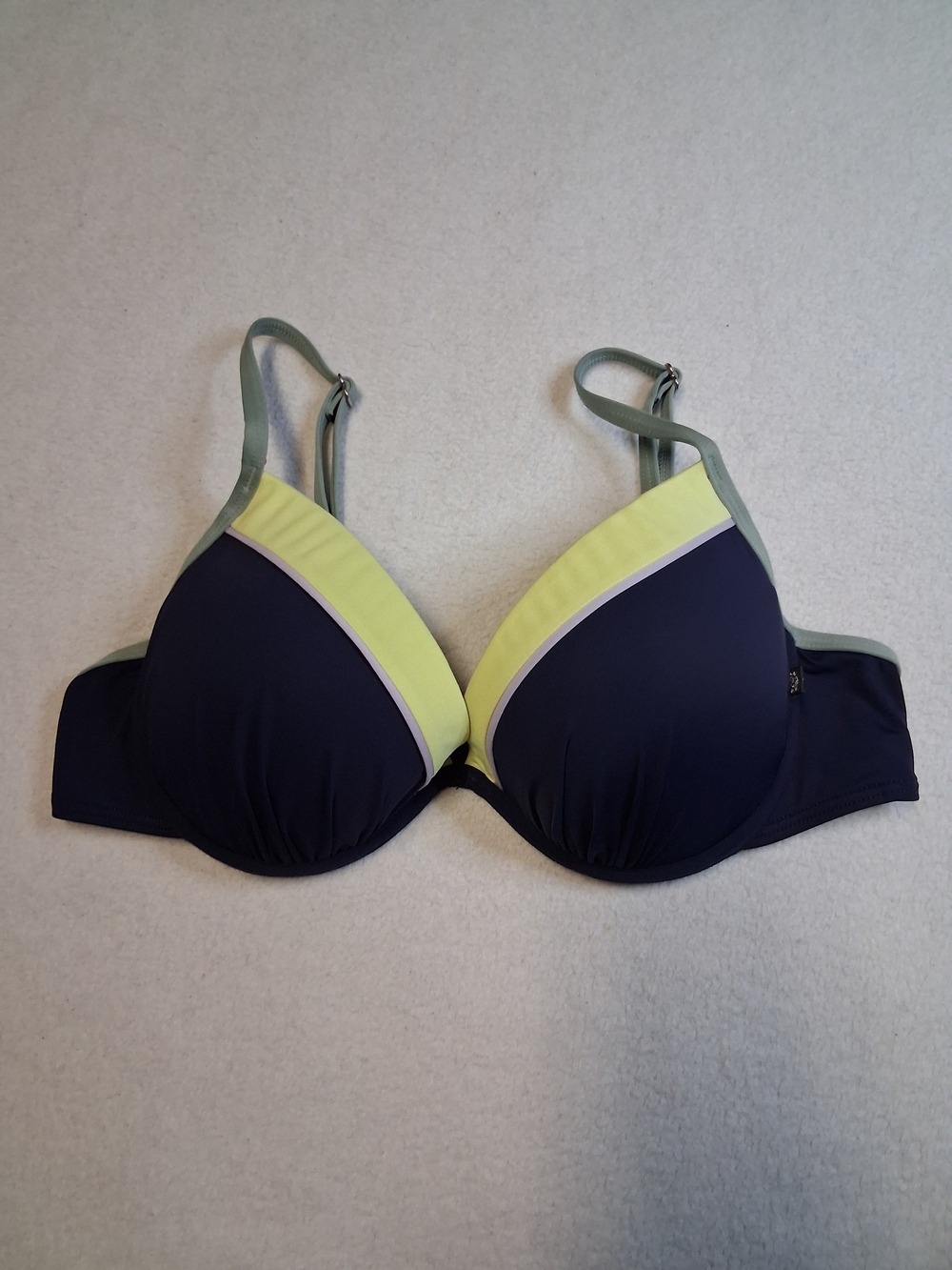 La Vie En Rose Navy, Lime and Light Gray Colorblock Bikini Top